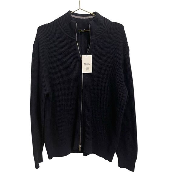 Theory Gary Cashton Zip Front Sweater Jacket Cashmere Cotton Navy Size XL NEW - Picture 1 of 5